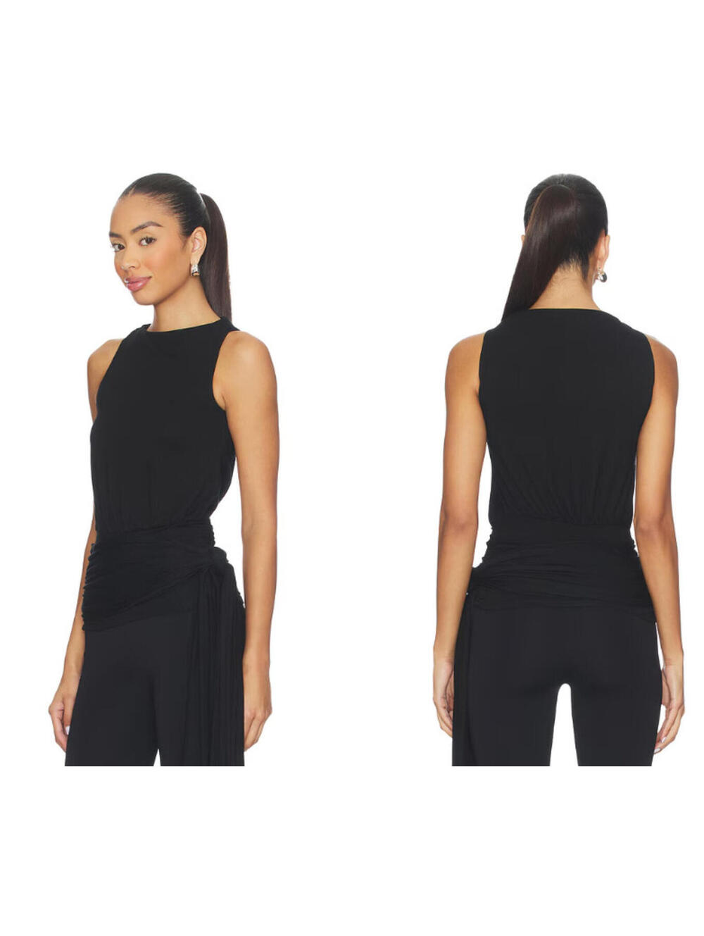 ALL THE WAYS Jackalina Top black Self-tie drape design at side SZ S NWT $64msrp